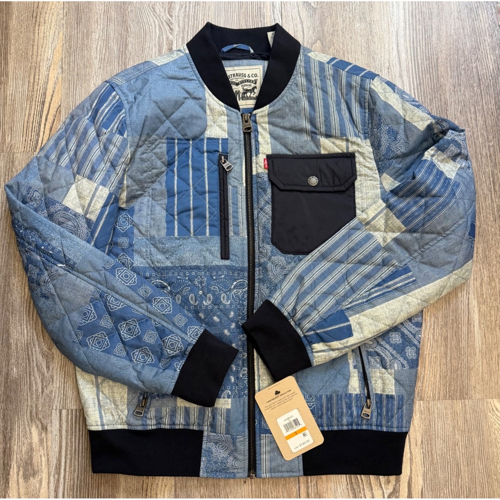 Levi's Mens Quilted Patchwork Bomber Jacket Bandana All Over Print S NWT